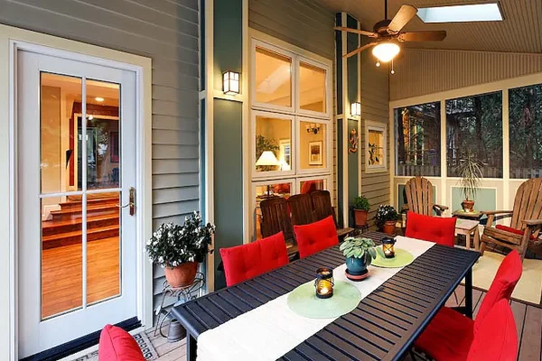 festive screened porch outdoor table