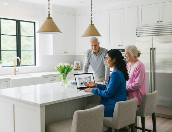older couple working with a design consultant on aging in place options for their remodeling project.