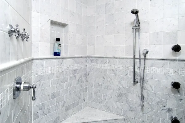 tile shower with bench