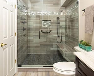 tile bathroom with glass door