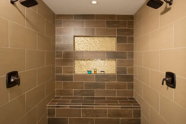 brown tile 2 person shower