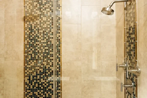 shower with multicolored tile