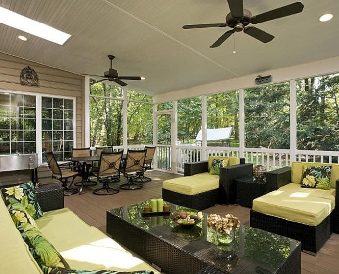 screened porch with fan