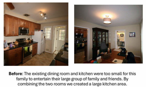 before spaces combined to create a large kitchen