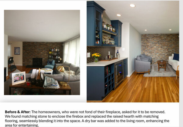 before and after spaces removed fireplace 