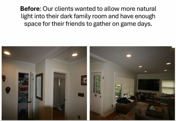 before image of the family room very dark and cramped