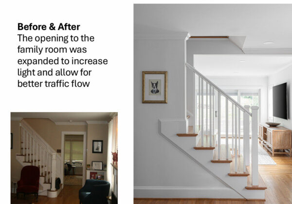 before and after opening to the family room expanded. 