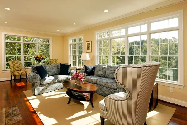 living room with large windows